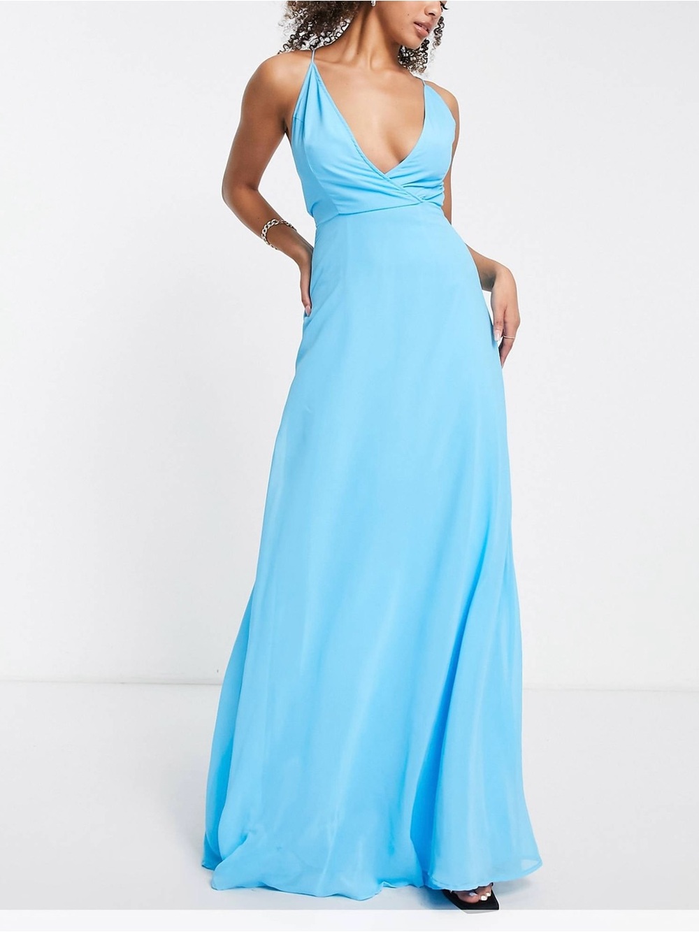 ASOS Design Chiffon Wrap Blue Cocktail Maxi Dress Size 4 Tall NWT